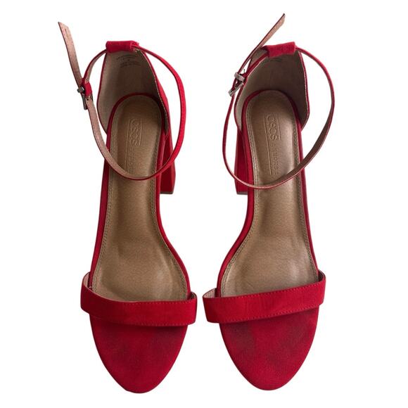 ASOS Shoes - ASOS Red Block Heel Ankle Strap Sandals Size 9